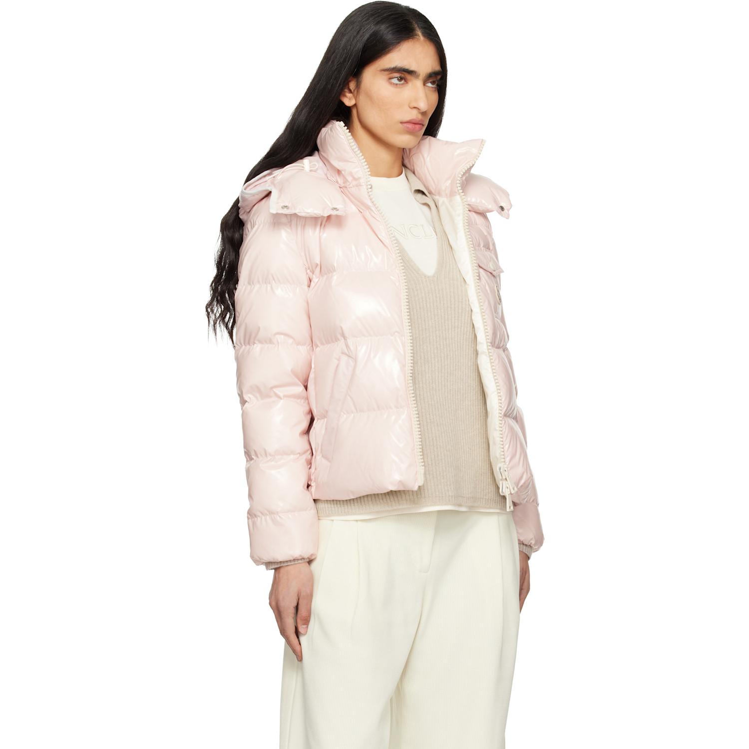  Moncler Pink Andro Hooded Short Down Jacket 