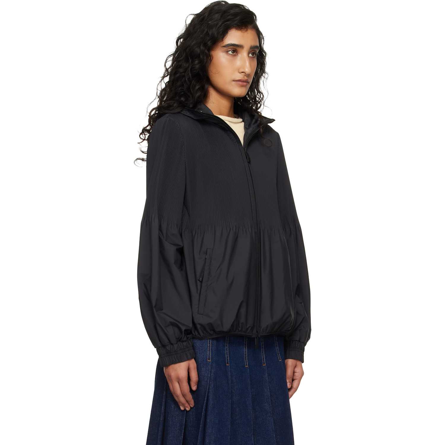  Moncler Black Anemone Pleated Hooded Jacket 
