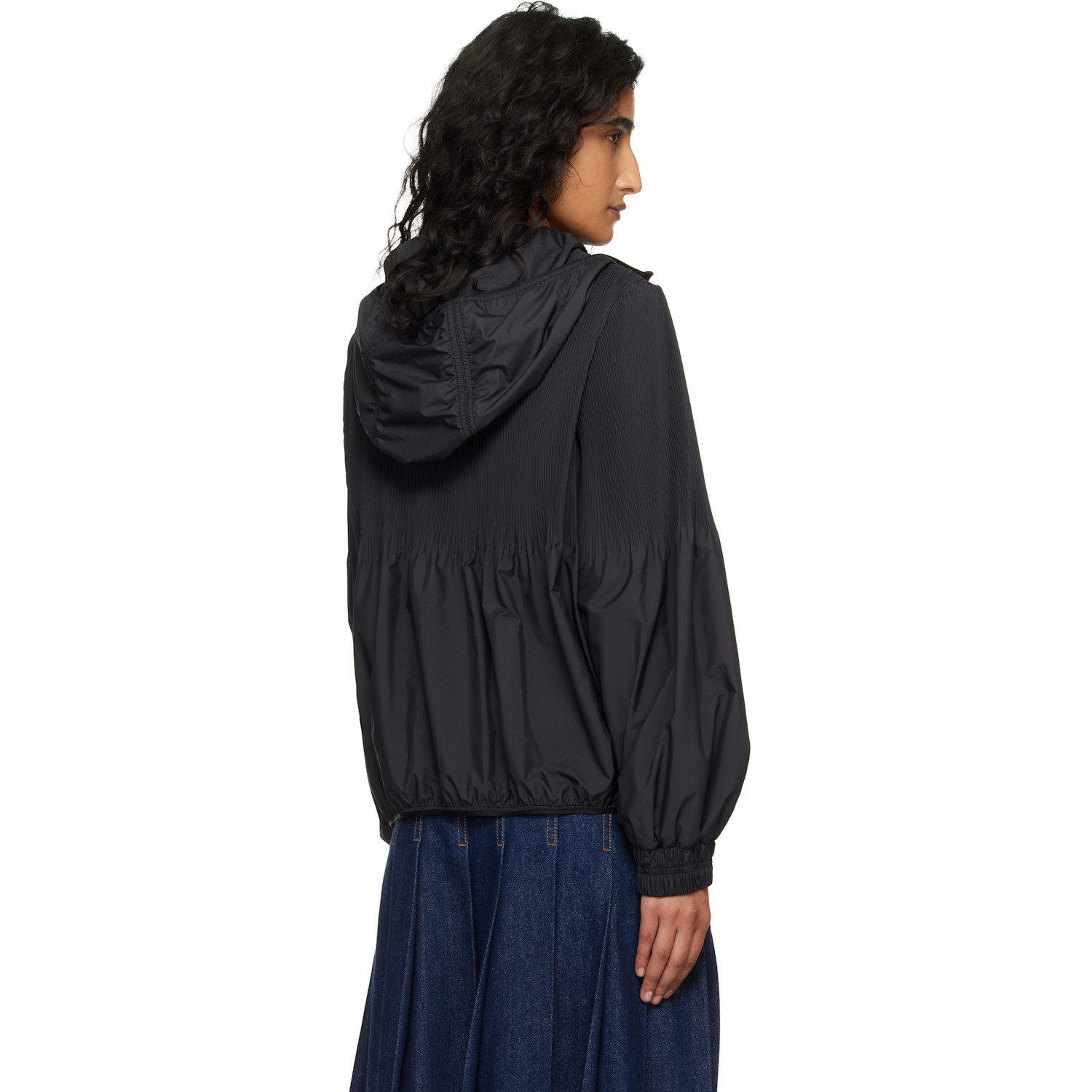  Moncler Black Anemone Pleated Hooded Jacket 