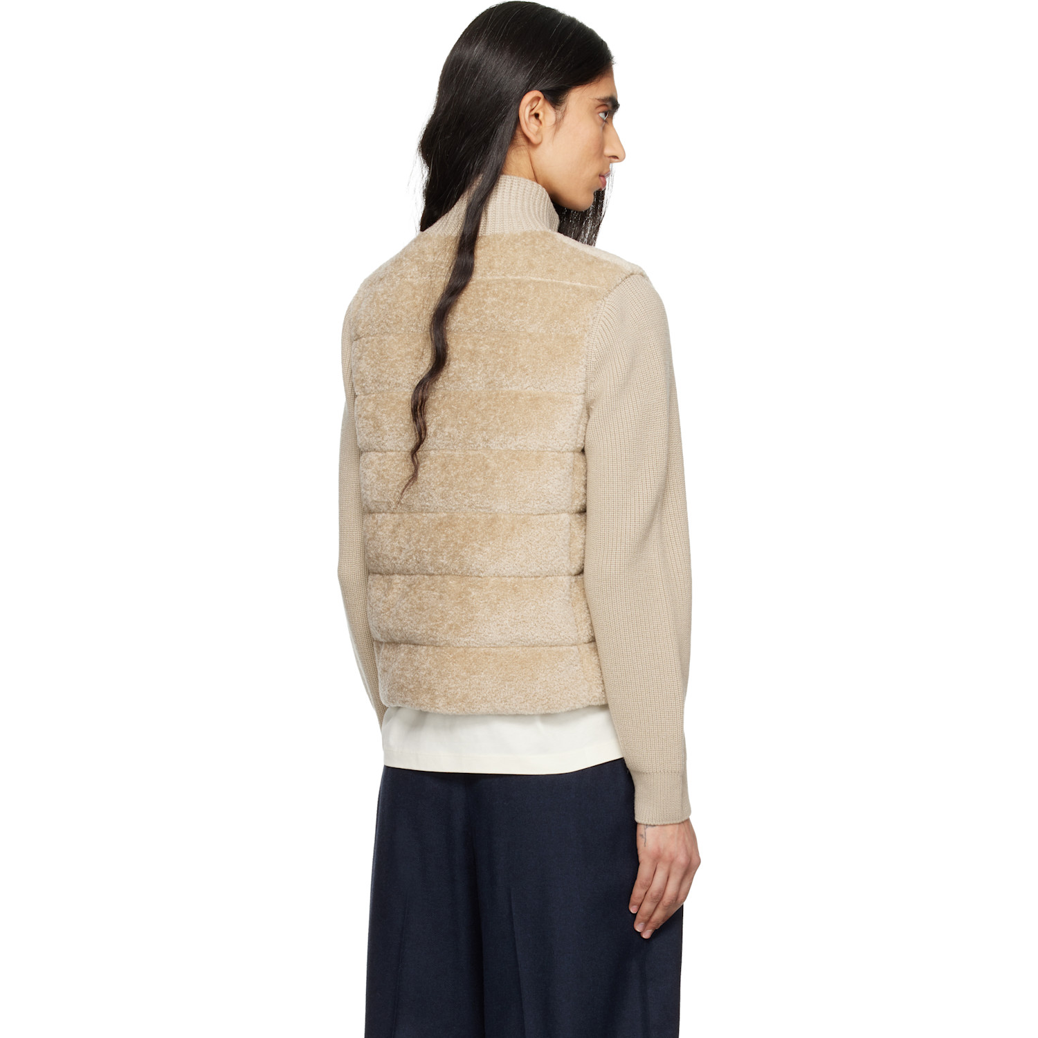  Moncler Beige Padded Teddy & Wool Zip-up Down Jacket 