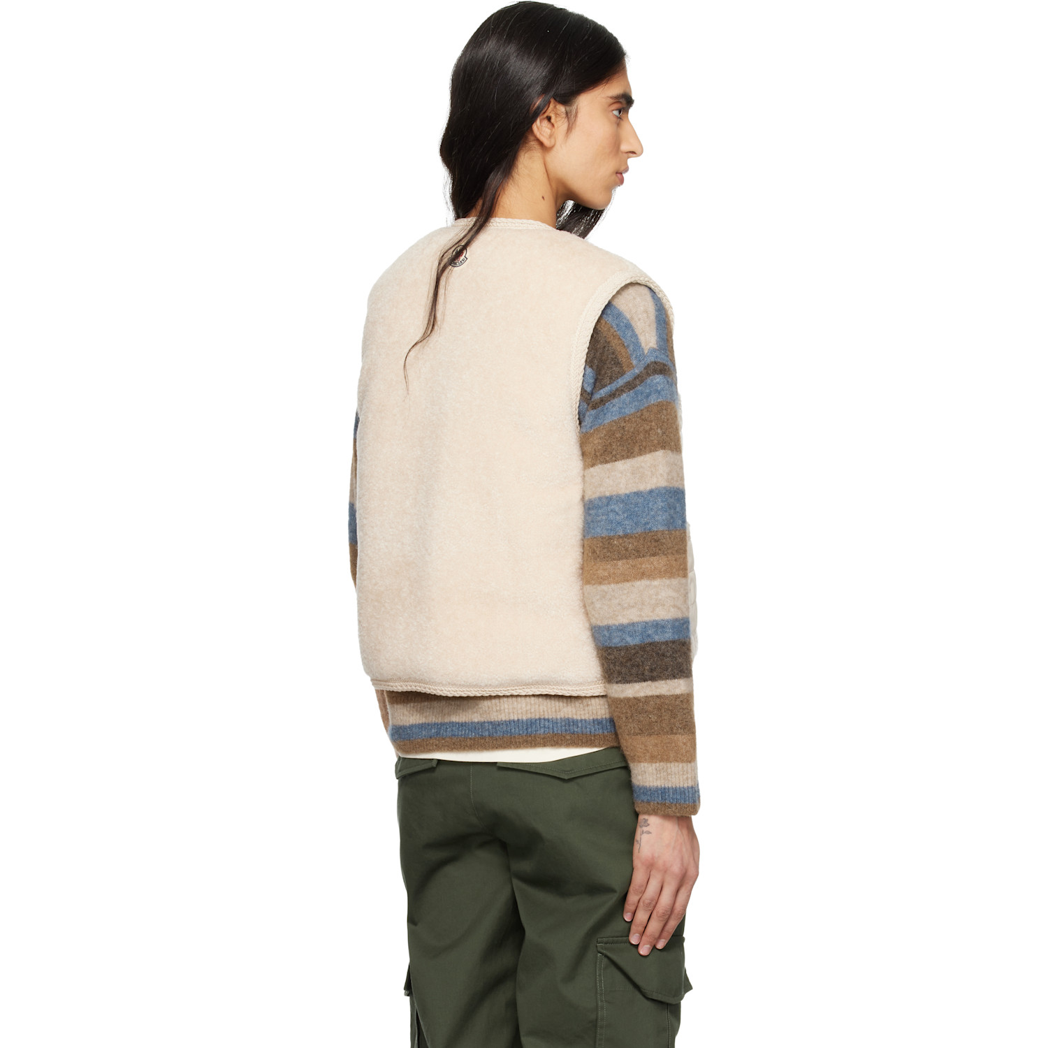  Moncler Beige Mimosas Braided Trim Teddy Down Vest 