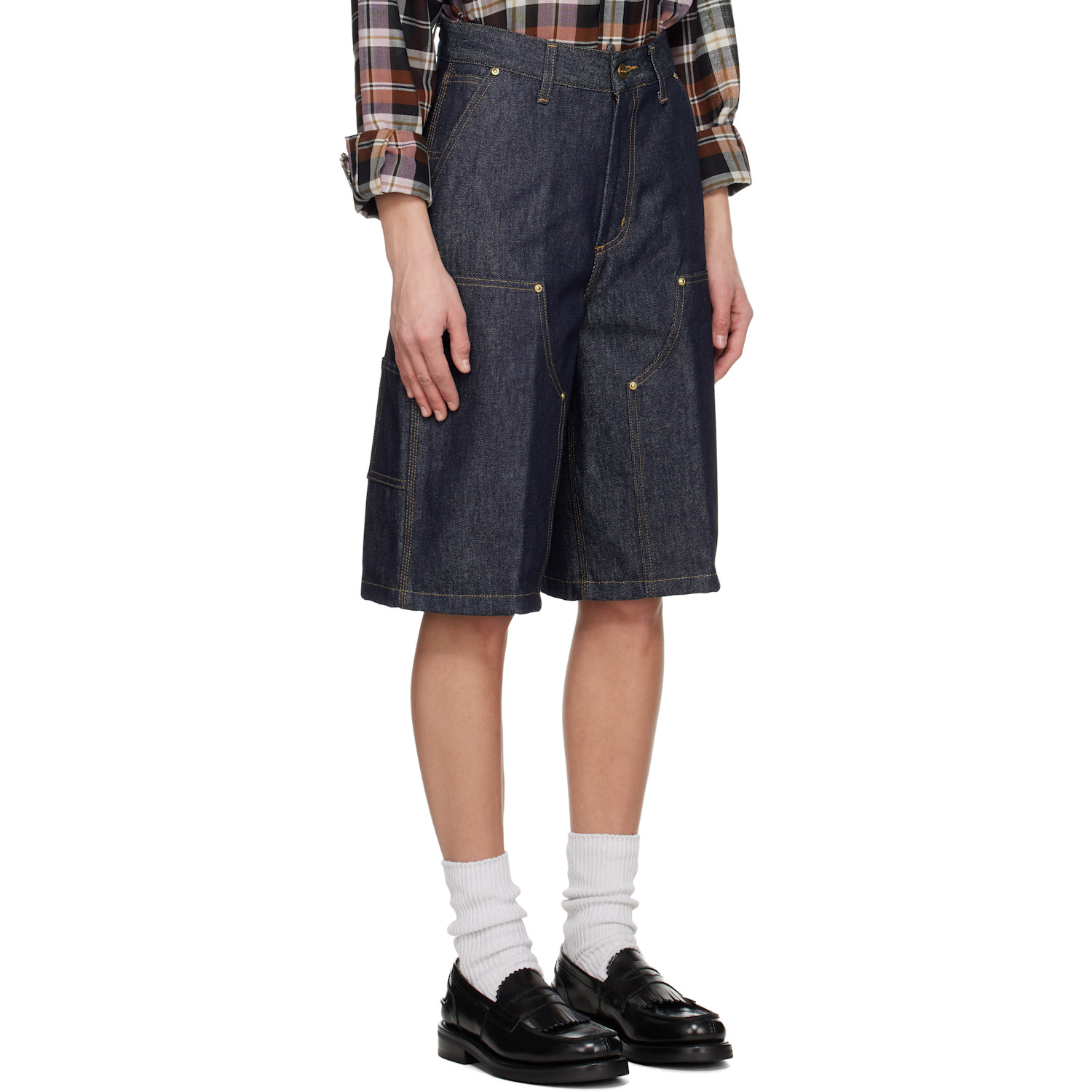  Carhartt Work In Progress Blue Nixon Double Knee Denim Shorts 