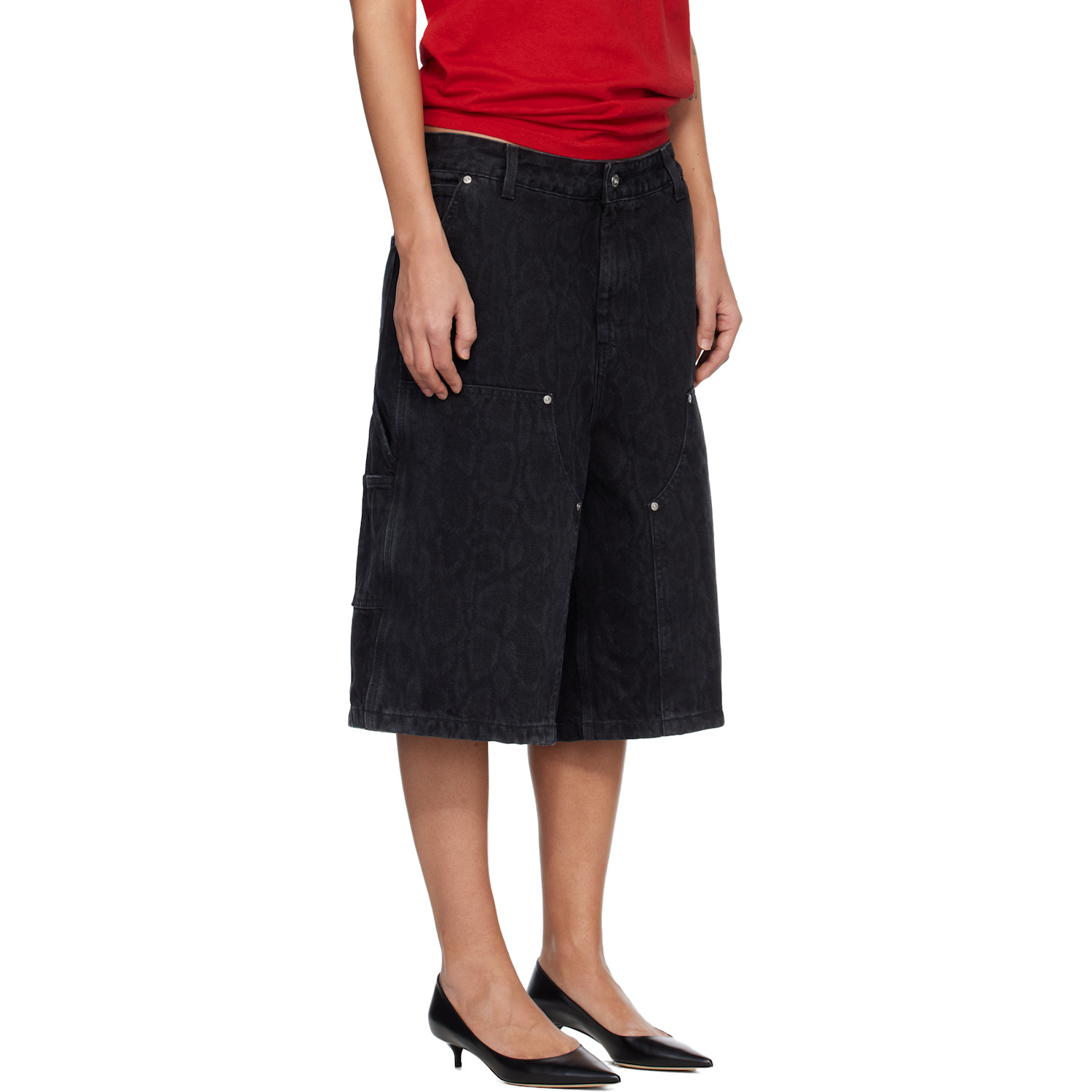  Carhartt Work In Progress Black Snake Nixon Double Knee Denim Shorts 