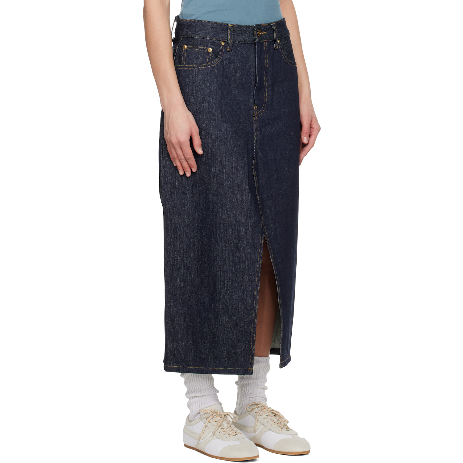  Carhartt Work In Progress Blue Brandon Denim Midi Skirt 