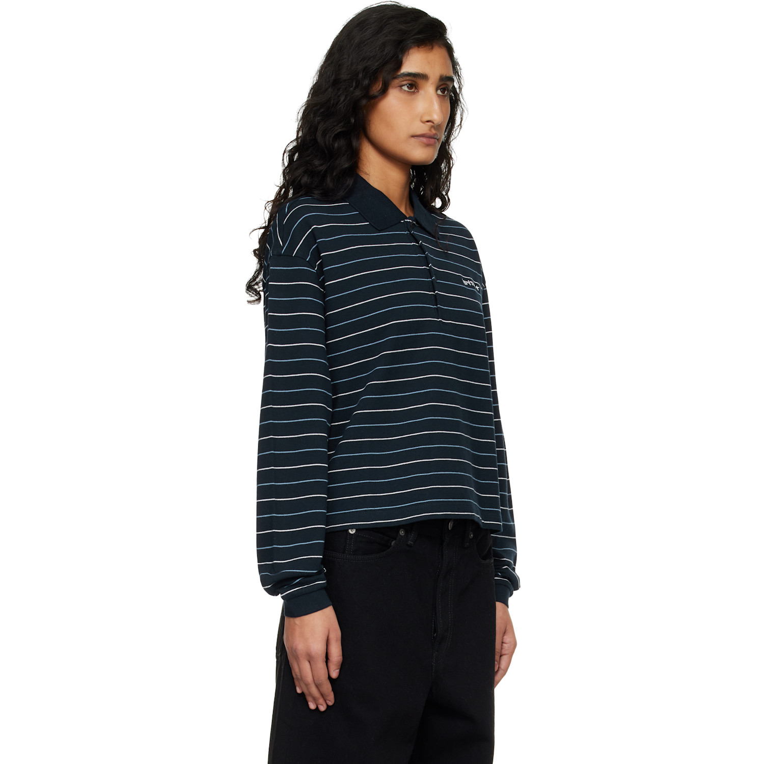  Carhartt Work In Progress Navy Mabel Stripe Polo 