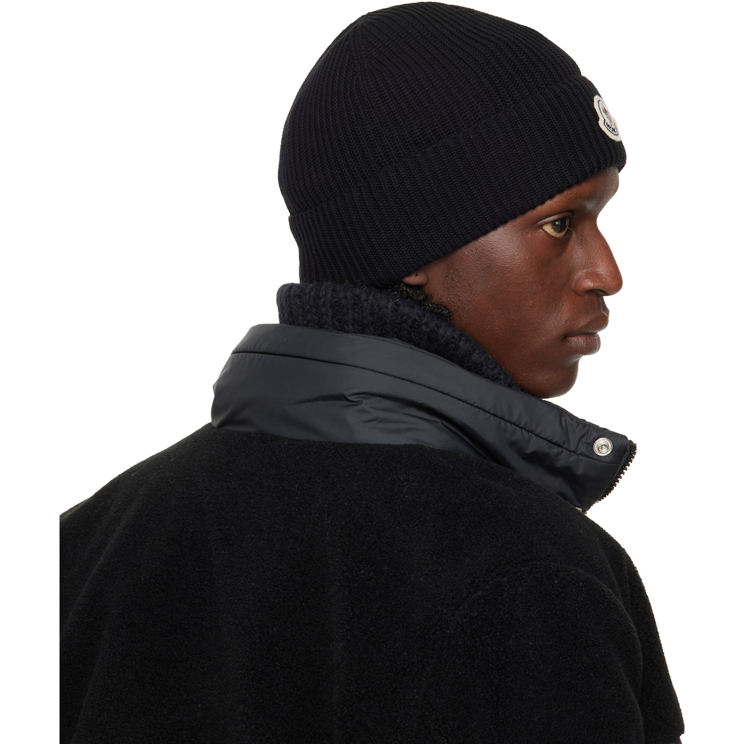  Moncler Black Logo Cotton Beanie 