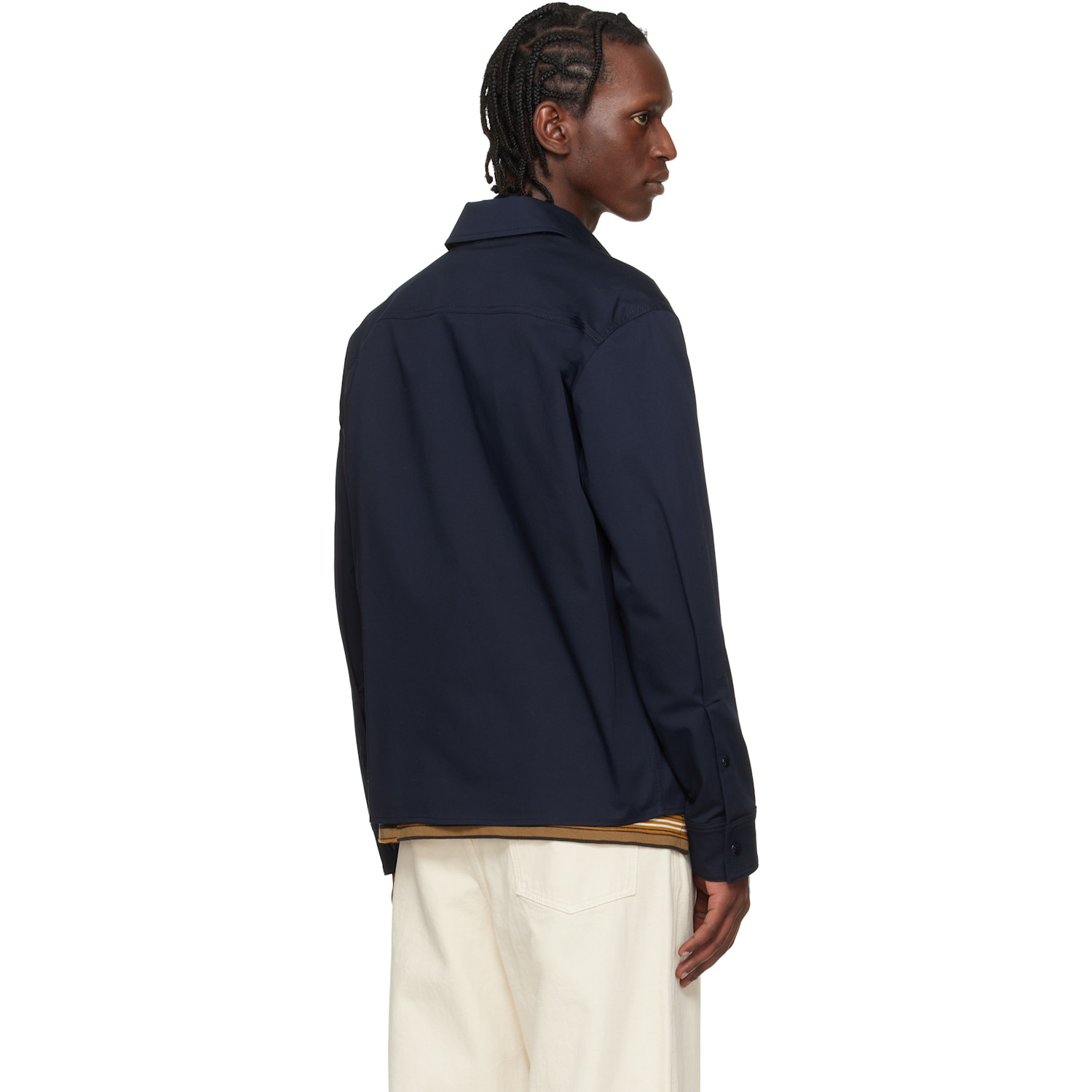  Moncler Navy Cotton Blend Gabardine Shirt Jacket 
