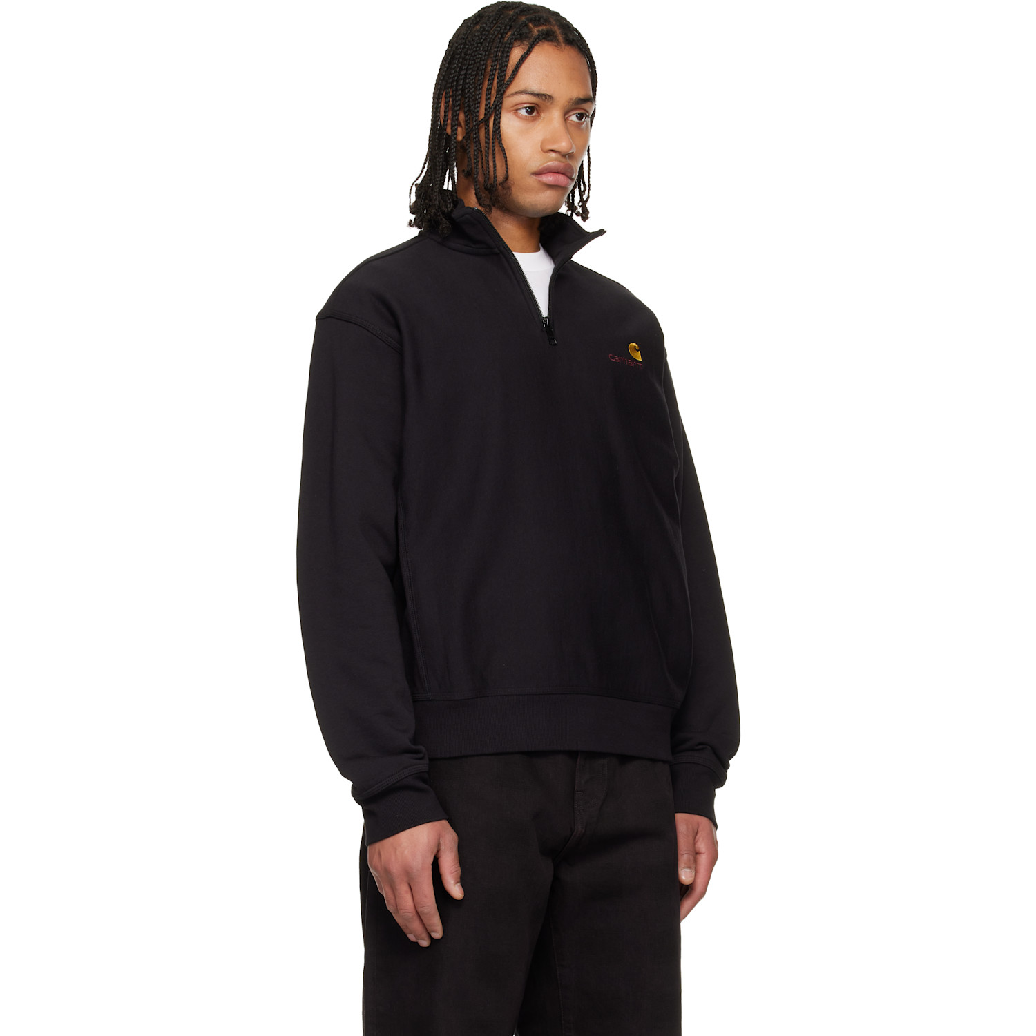  Carhartt Work In Progress Black Half Zip American Script Sweatshirt 