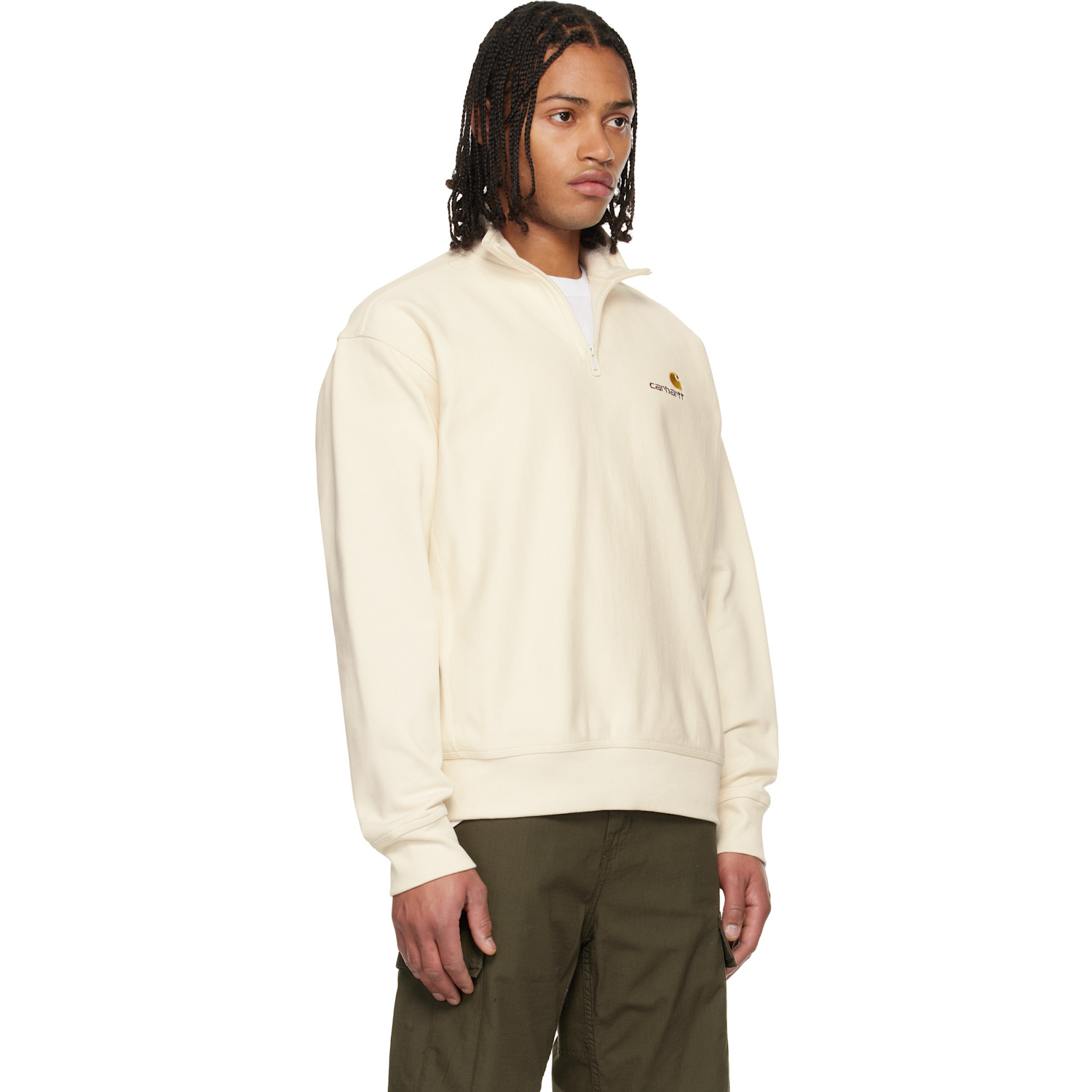  Carhartt Work In Progress Off-white Half Zip American Script Sweatshirt 