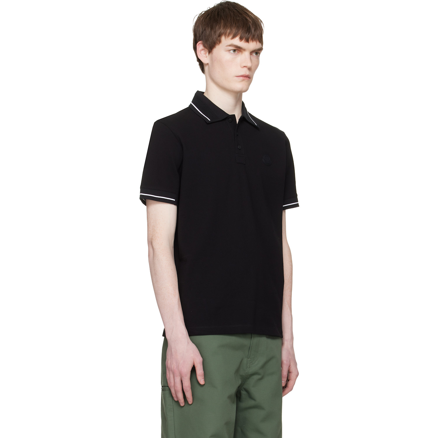  Moncler Black Logo Patch Cotton Polo 