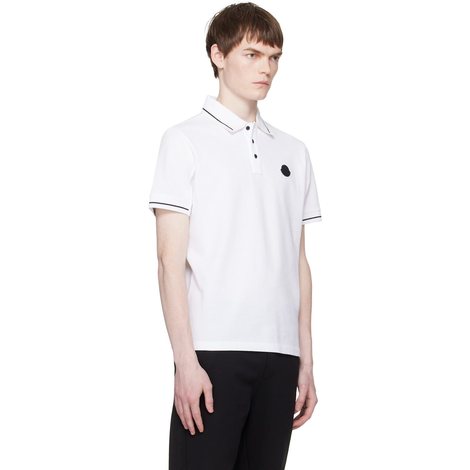  Moncler White Logo Patch Cotton Polo 