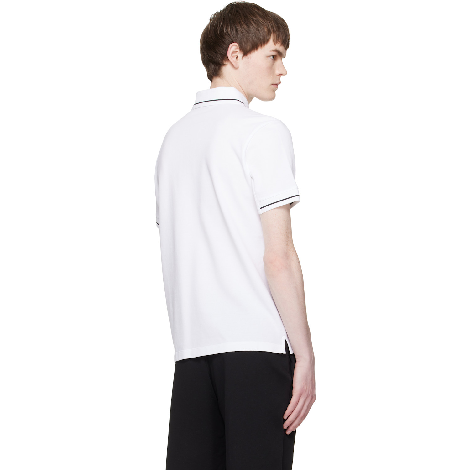  Moncler White Logo Patch Cotton Polo 