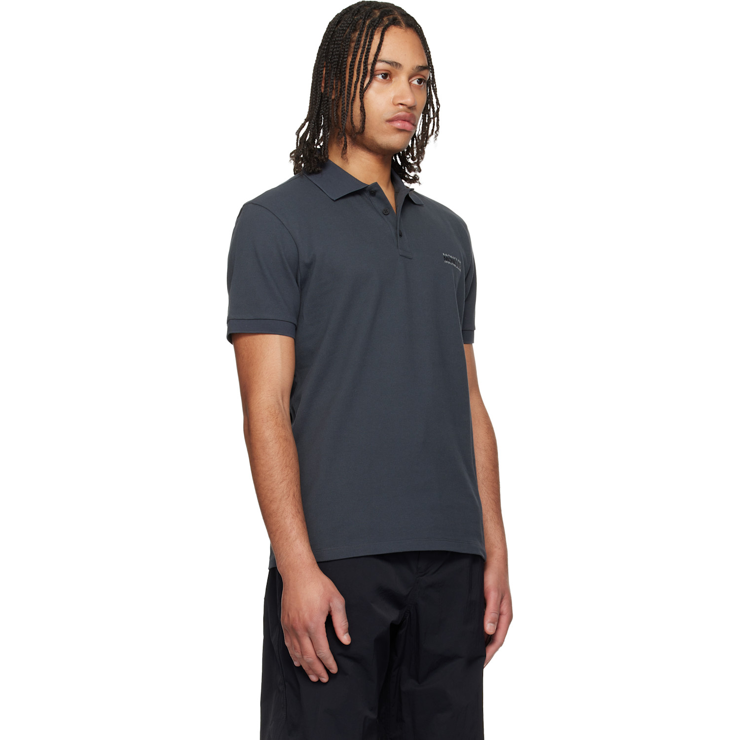  Moncler Gray 'matt Black' Logo Short Sleeve Polo 