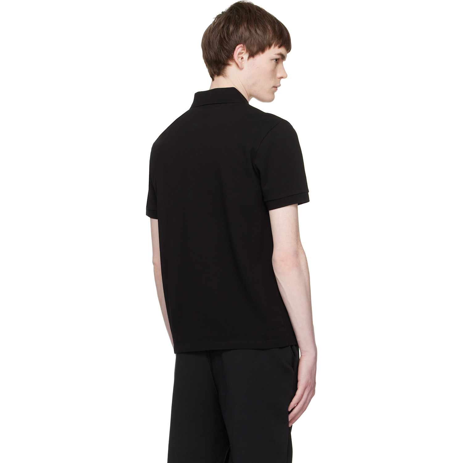  Moncler Black Logo Cotton Piquet Half Zip Polo 