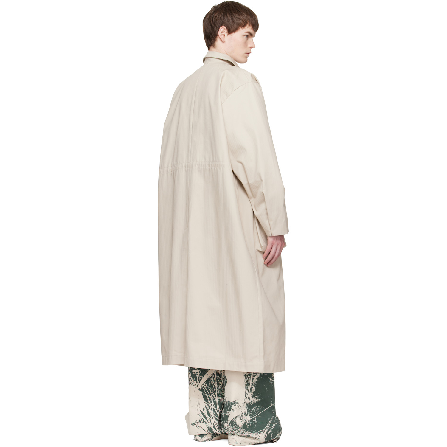  Reese Cooper Beige Cotton Herringbone Overcoat 