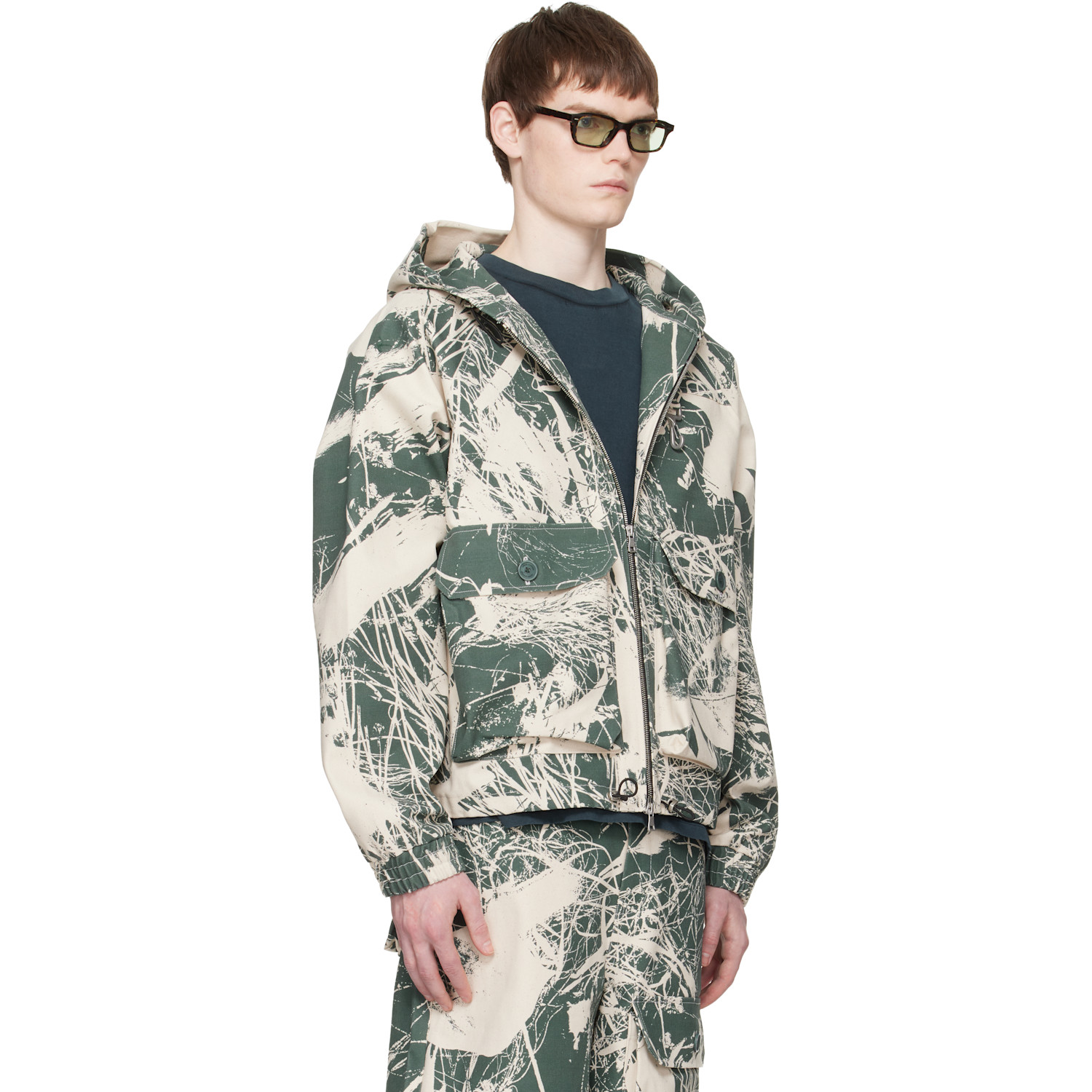  Reese Cooper Khaki & Off-white Duck Canvas Hooded Cargo Jacket 