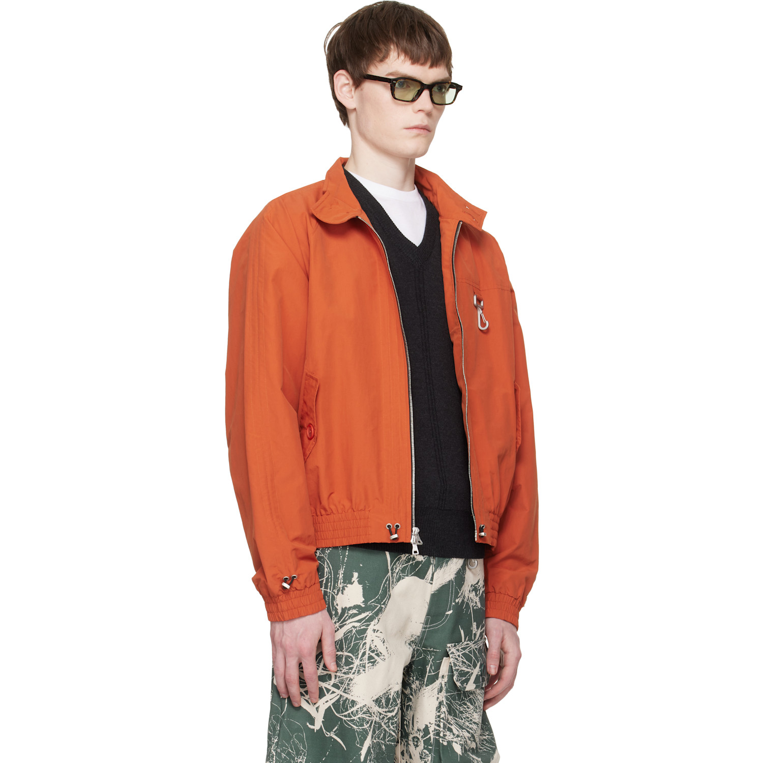  Reese Cooper Orange Nylon Cinched Harrington Jacket 