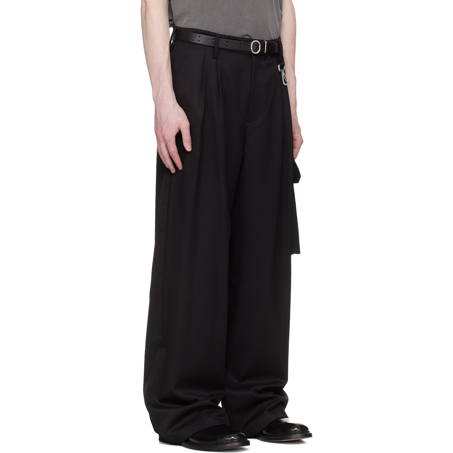  Reese Cooper Black Wool Pleated Cargo Pants 