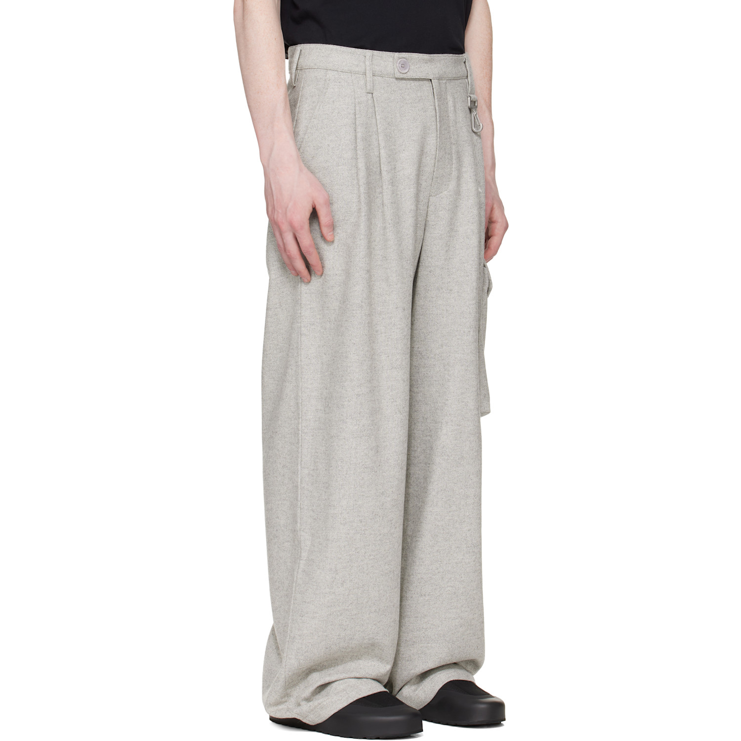  Reese Cooper Gray Wool Herringbone Pleated Cargo Pants 
