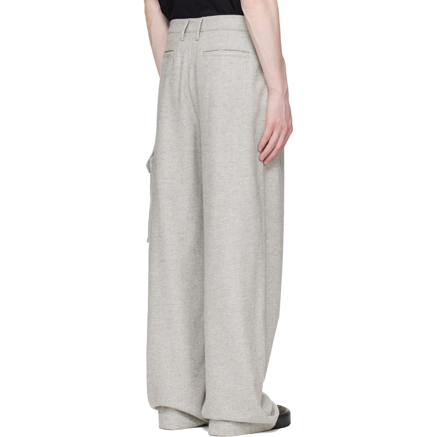  Reese Cooper Gray Wool Herringbone Pleated Cargo Pants 