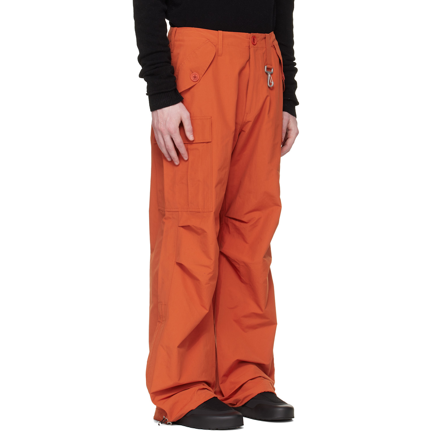  Reese Cooper Orange Nylon Cinched Wide Leg Cargo Pants 