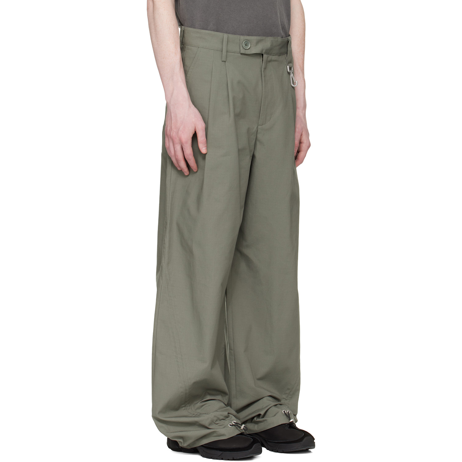  Reese Cooper Khaki Cotton Ripstop Pleated Trousers 