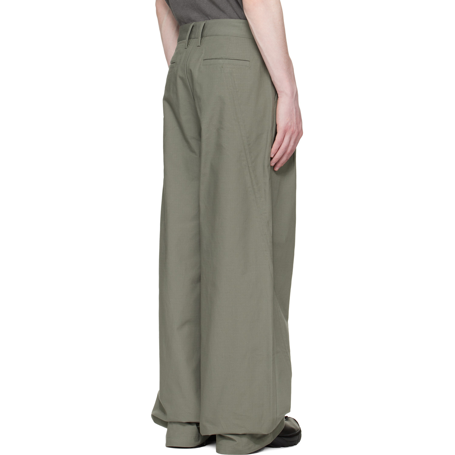  Reese Cooper Khaki Cotton Ripstop Pleated Trousers 