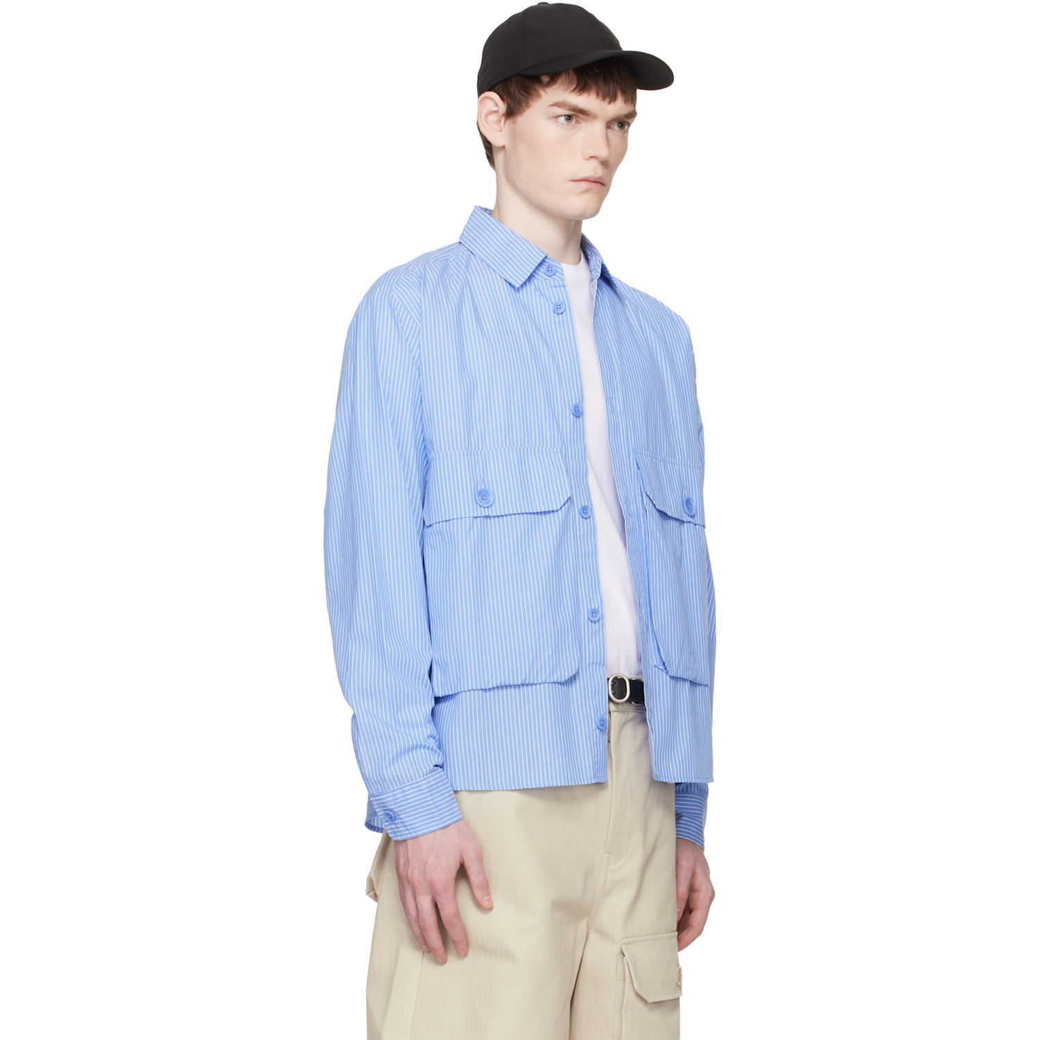  Reese Cooper Blue Cotton Chambray Cargo Button Down Shirt 