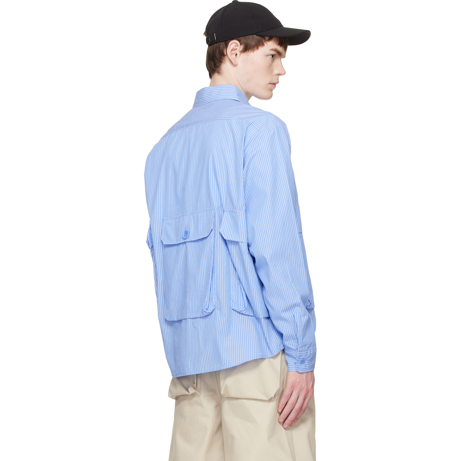 Reese Cooper Blue Cotton Chambray Cargo Button Down Shirt 
