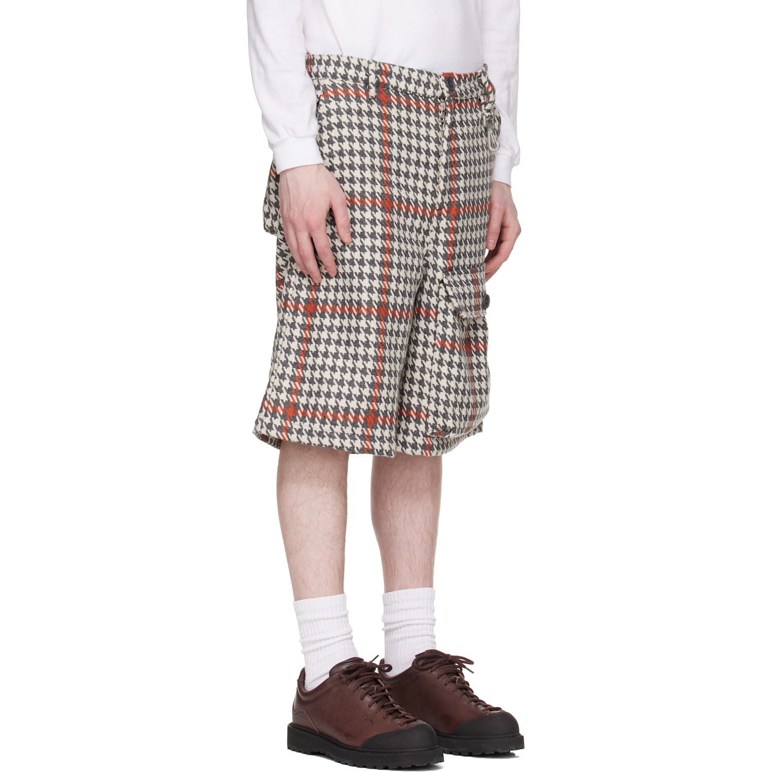  Reese Cooper White & Gray Wool Houndstooth Patch Pocket Shorts 