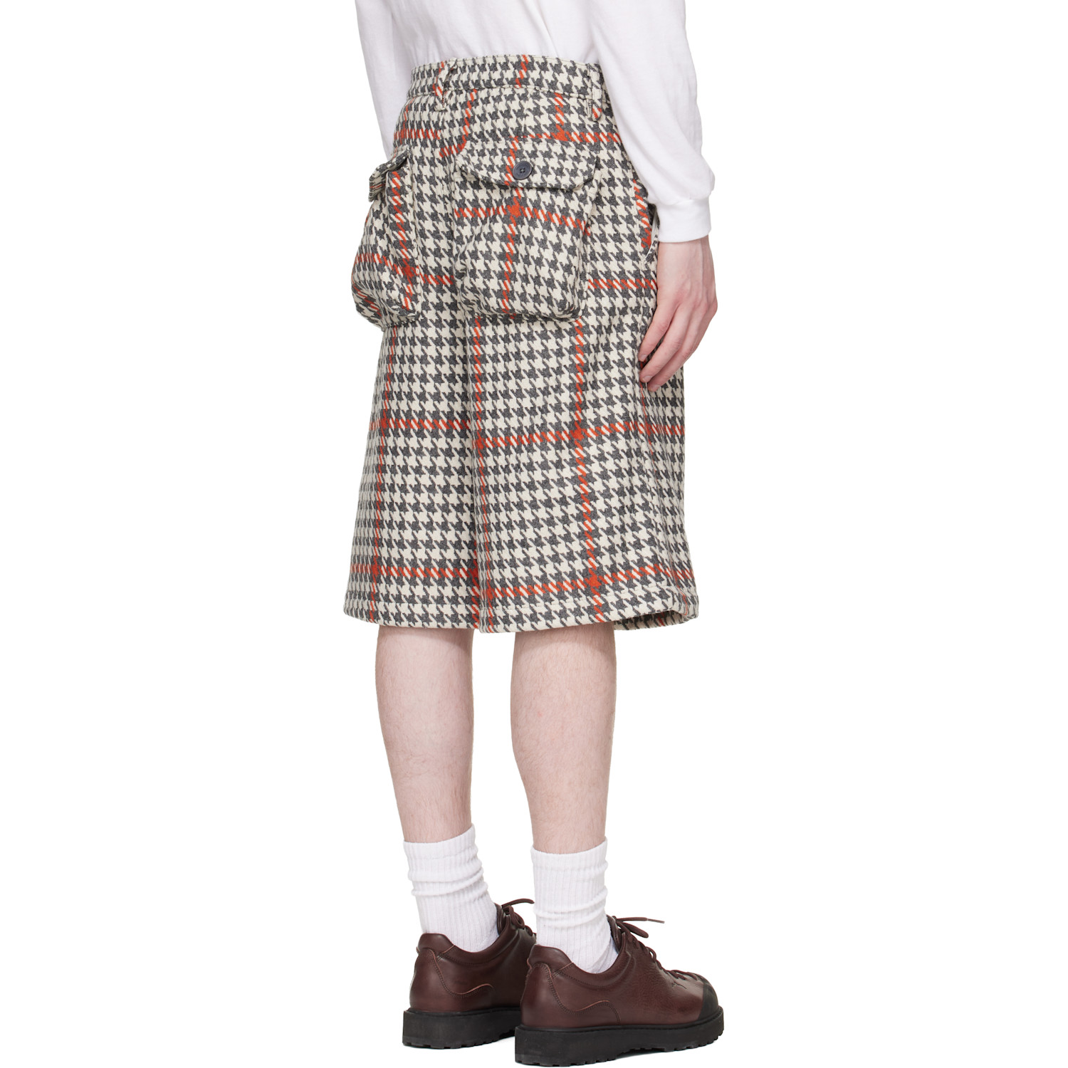  Reese Cooper White & Gray Wool Houndstooth Patch Pocket Shorts 