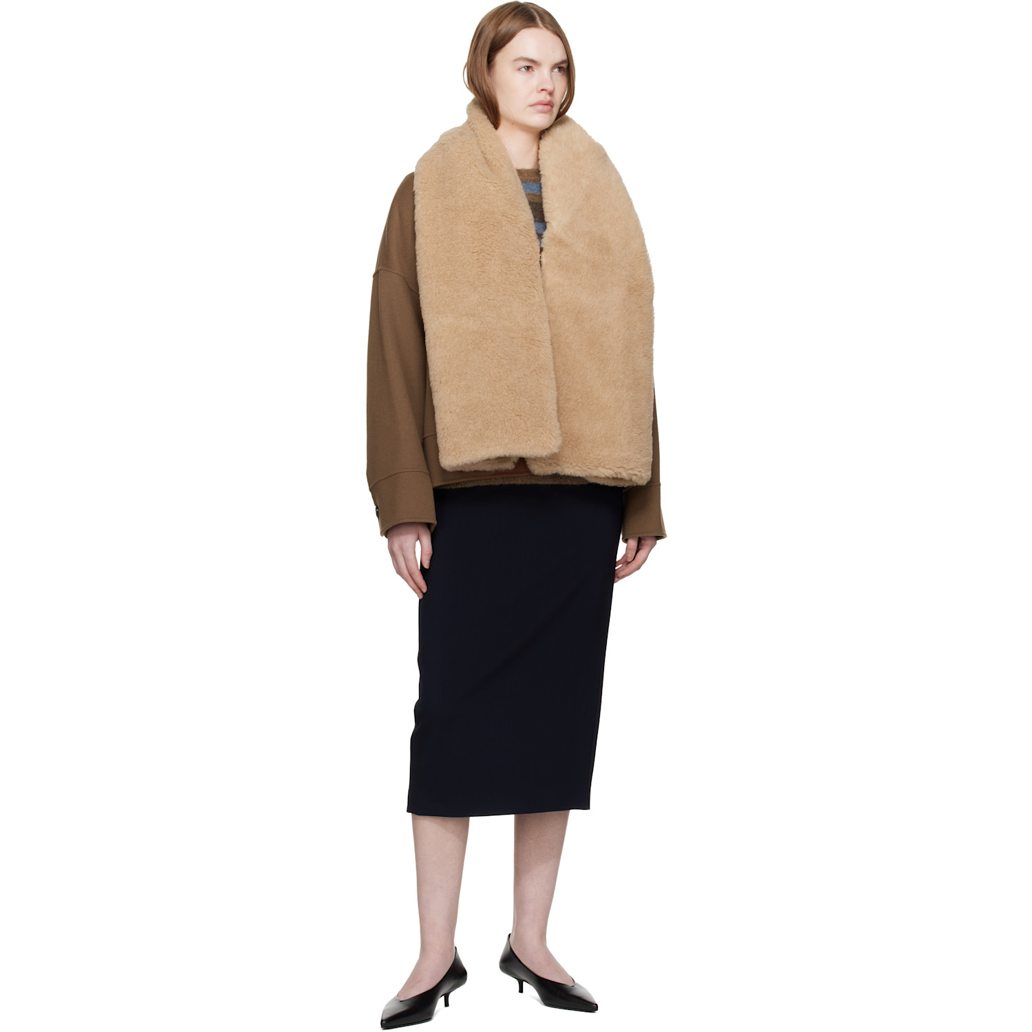  Max Mara Beige Alpaca & Cashmere Teddy Stole Scarf 