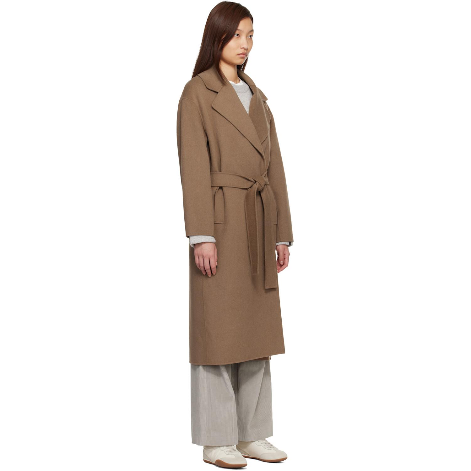  Max Mara Brown Long Wool Broadcloth Coat 