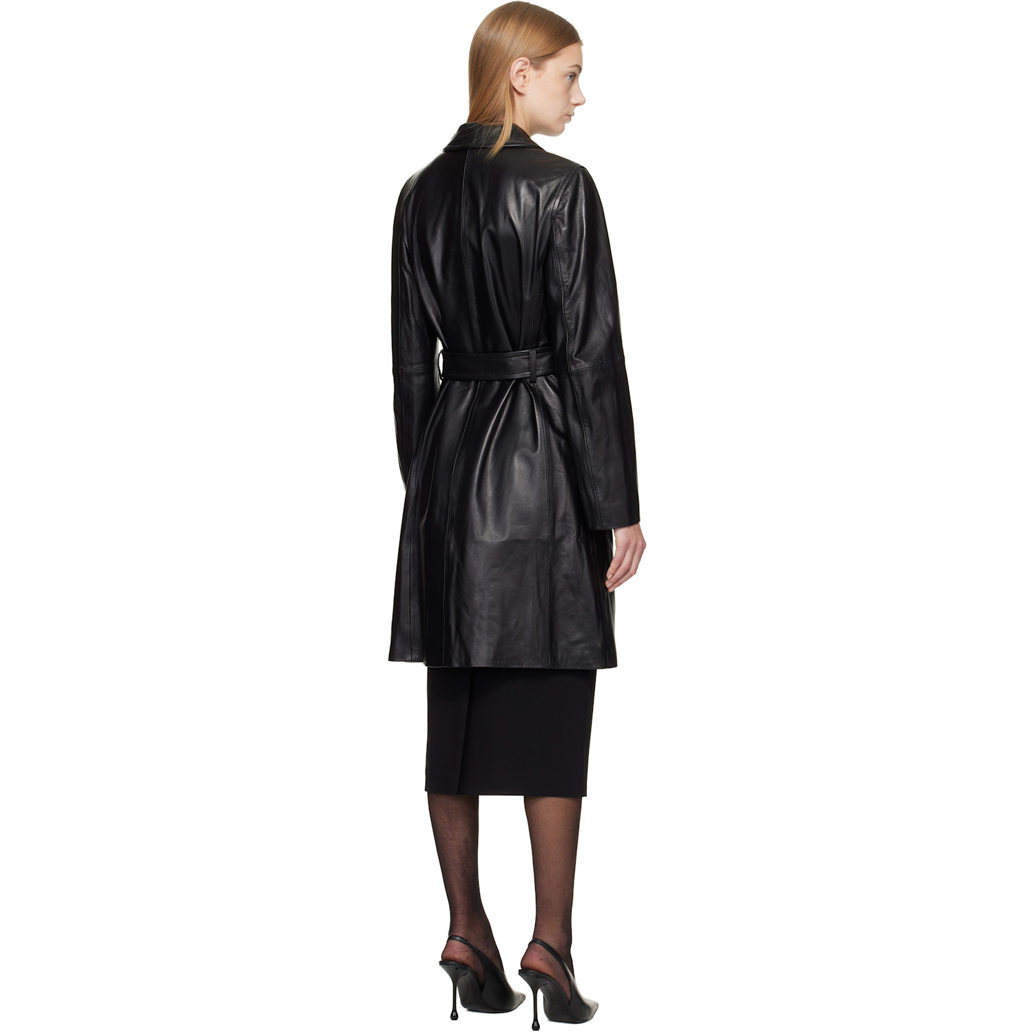  Max Mara Black Mstamaca Leather Trench Coat 