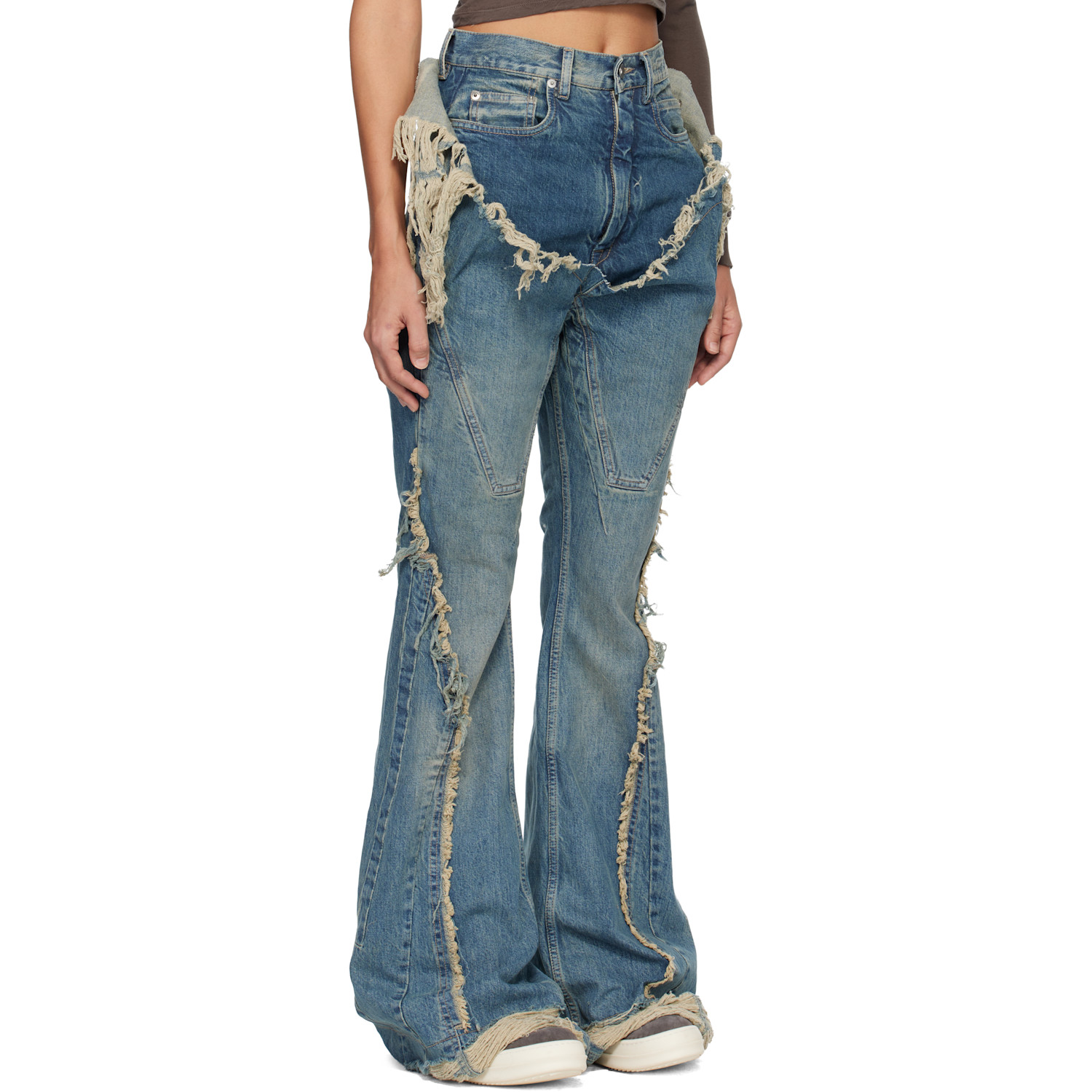  Rick Owens Drkshdw Blue Temple Slivered Bootcut Jeans 