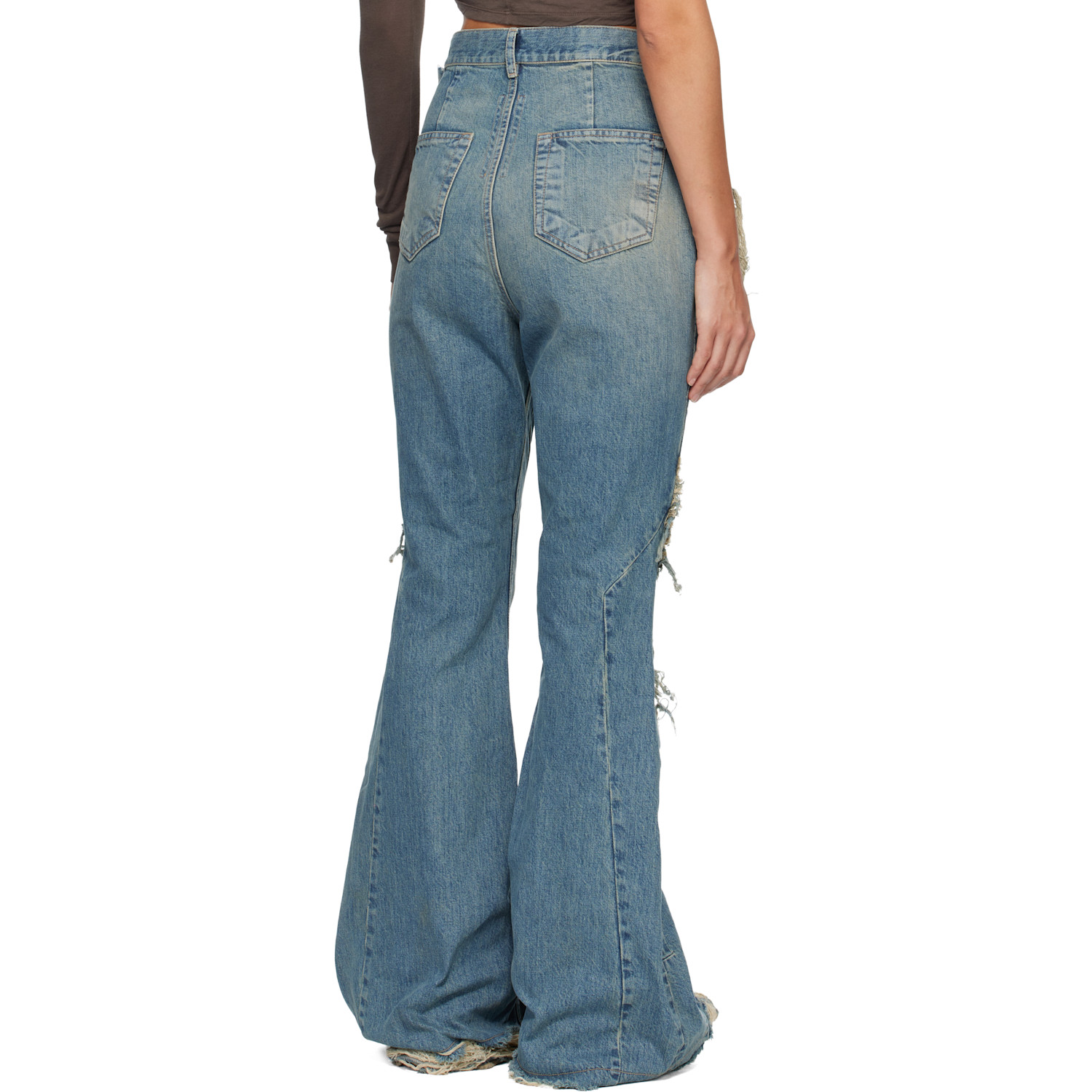  Rick Owens Drkshdw Blue Temple Slivered Bootcut Jeans 