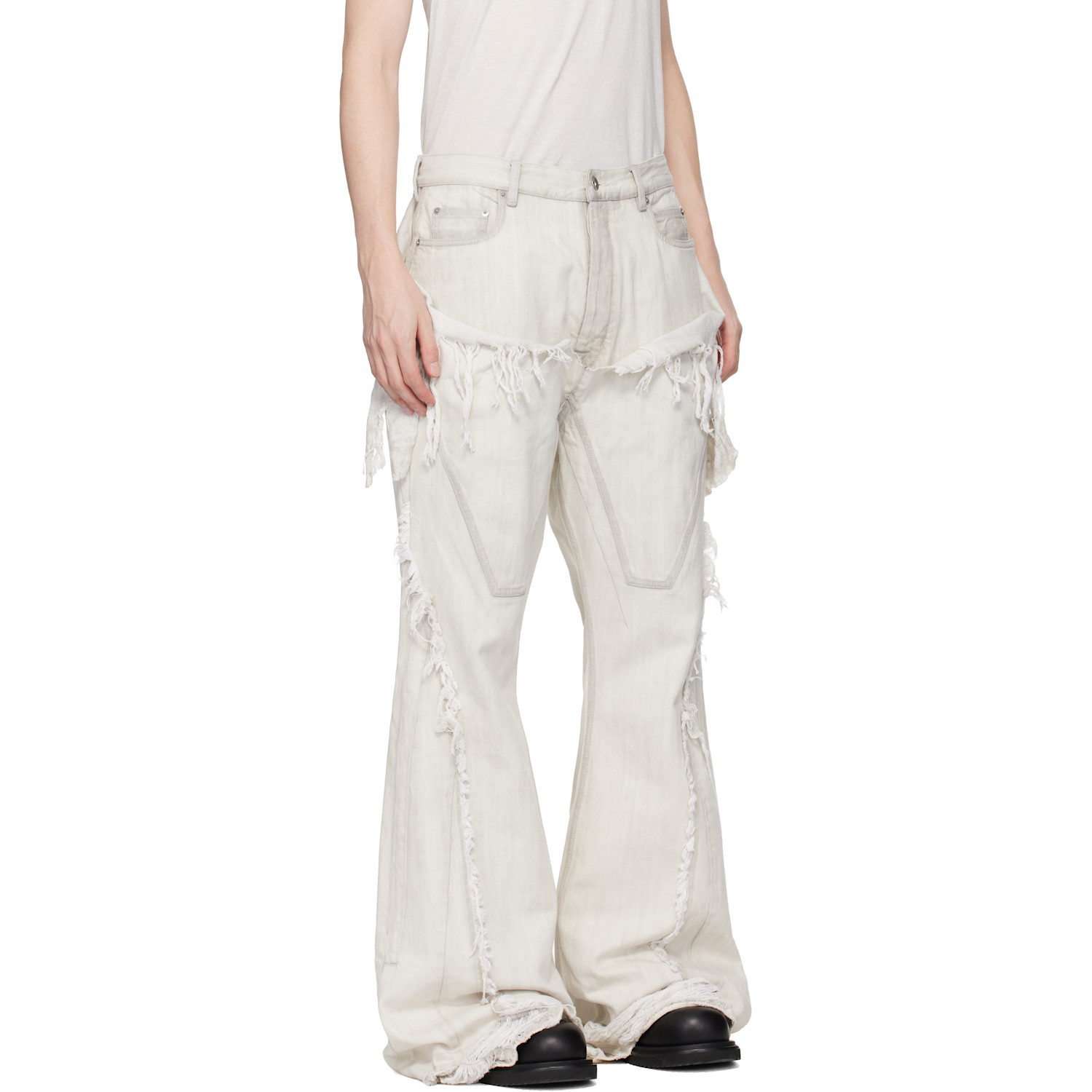  Rick Owens Drkshdw Off-white Temple Slivered Bootcut Jeans 