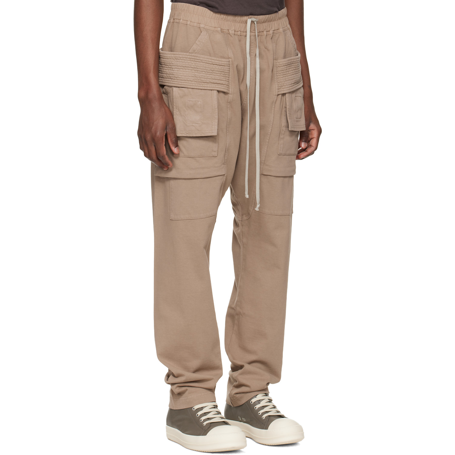  Rick Owens Drkshdw Taupe Temple Creatch Drawstring Cargo Pants 