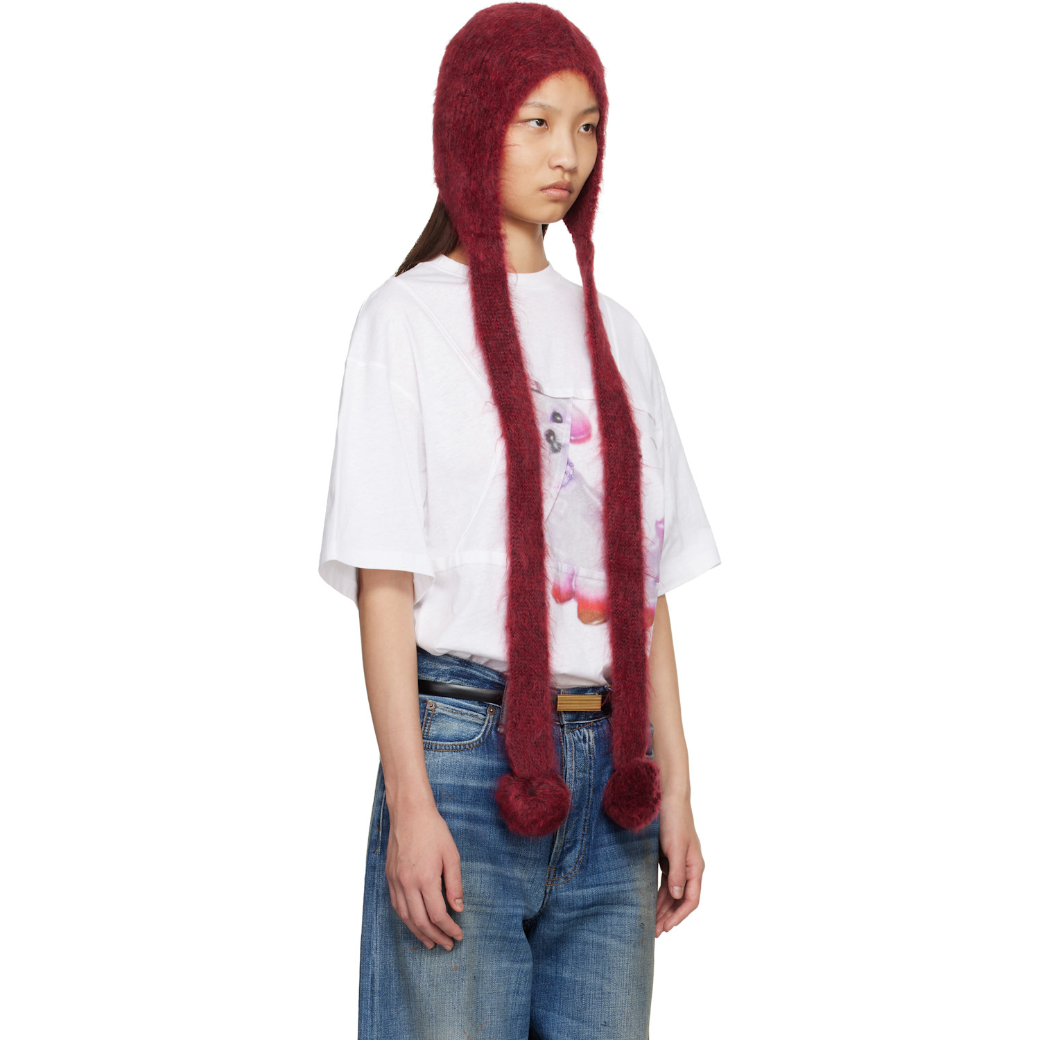  Acne Studios Red Mohair Earflap Hood 