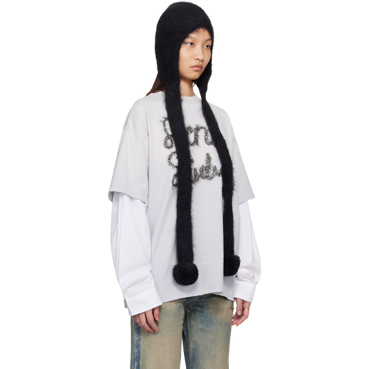  Acne Studios Black Mohair Earflap Hood 