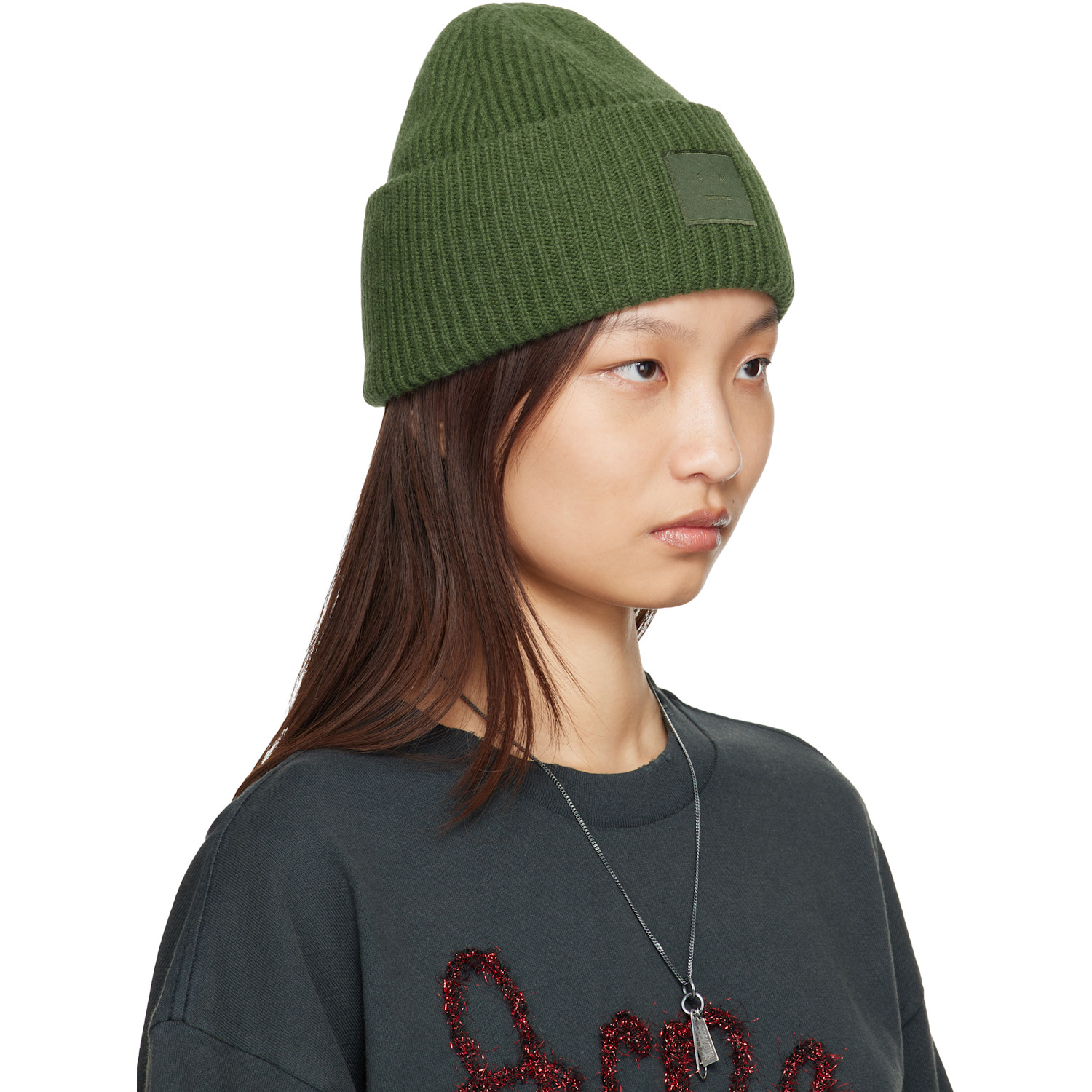  Acne Studios Green Face Logo Beanie 