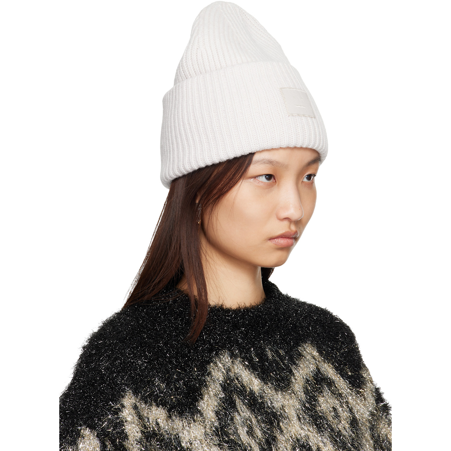  Acne Studios Off-white Large Face Logo Beanie 