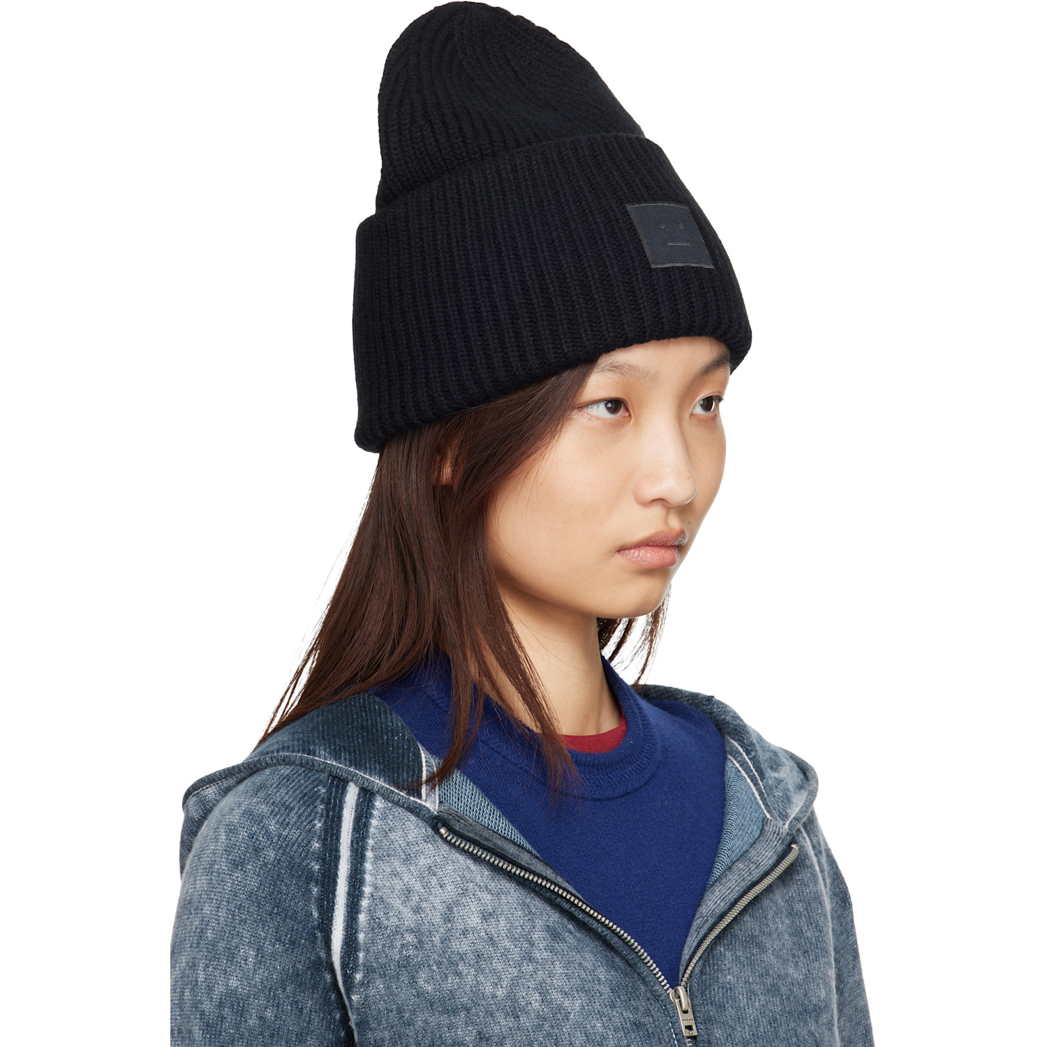  Acne Studios Black Large Face Logo Beanie 