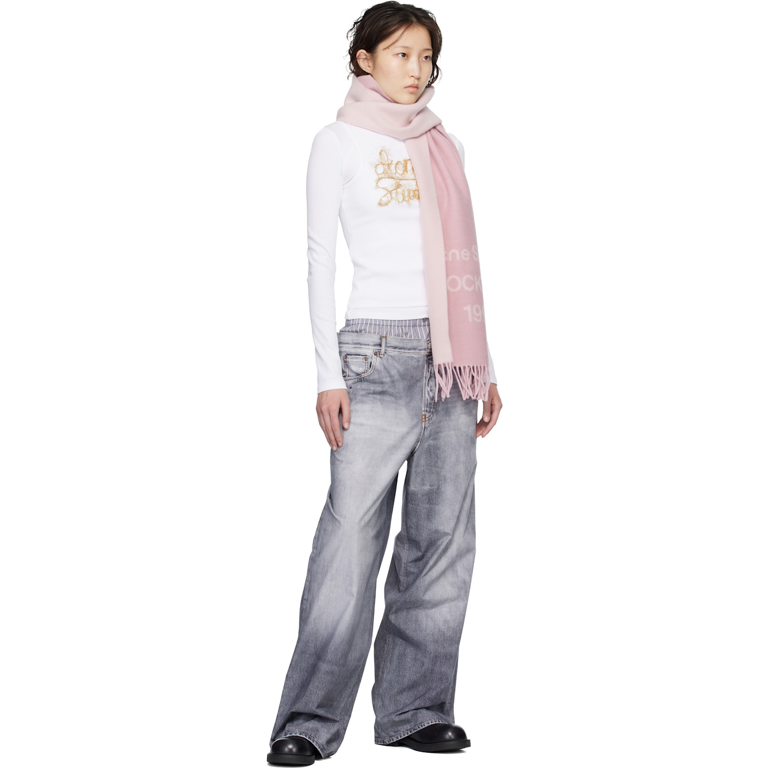  Acne Studios Pink Logo Wide Scarf 
