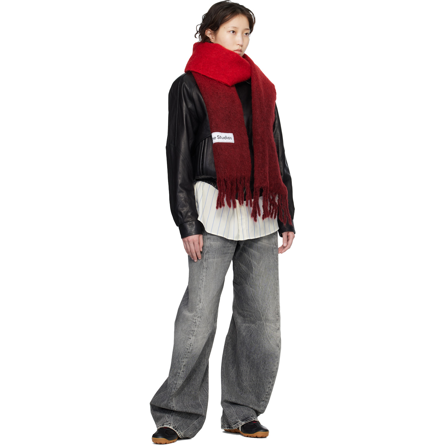  Acne Studios Red Wool Fringe Scarf 