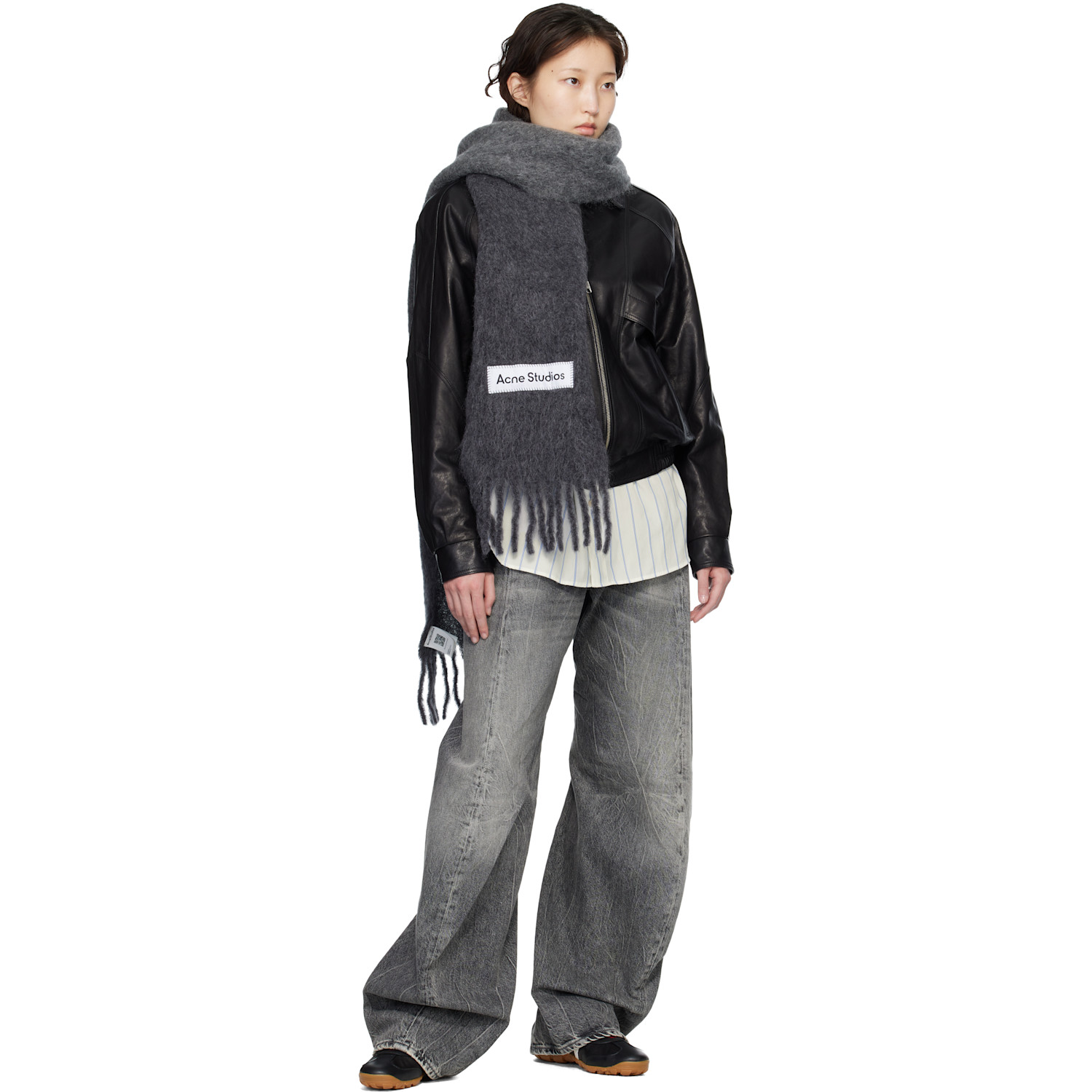  Acne Studios Gray Wool Fringe Scarf 