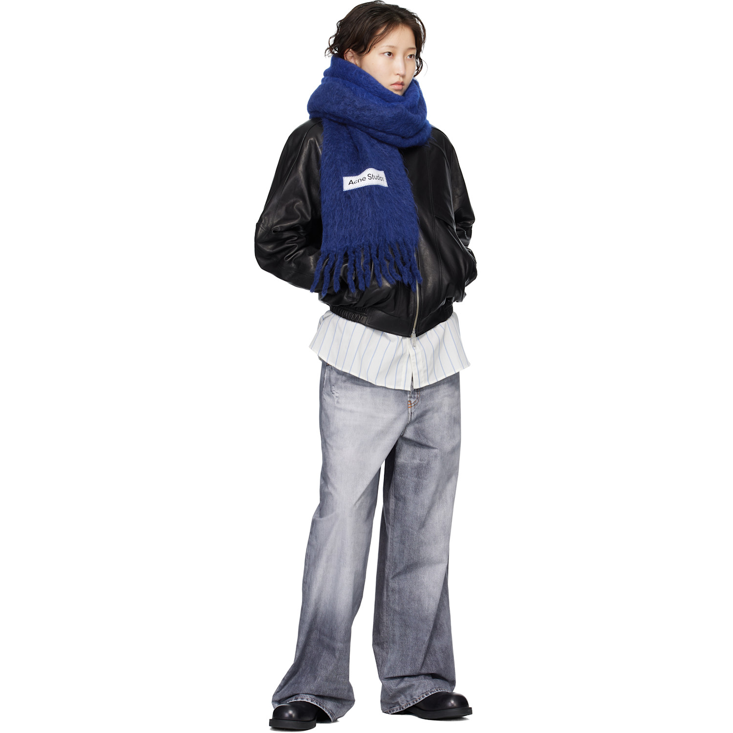  Acne Studios Blue Wool Fringe Scarf 