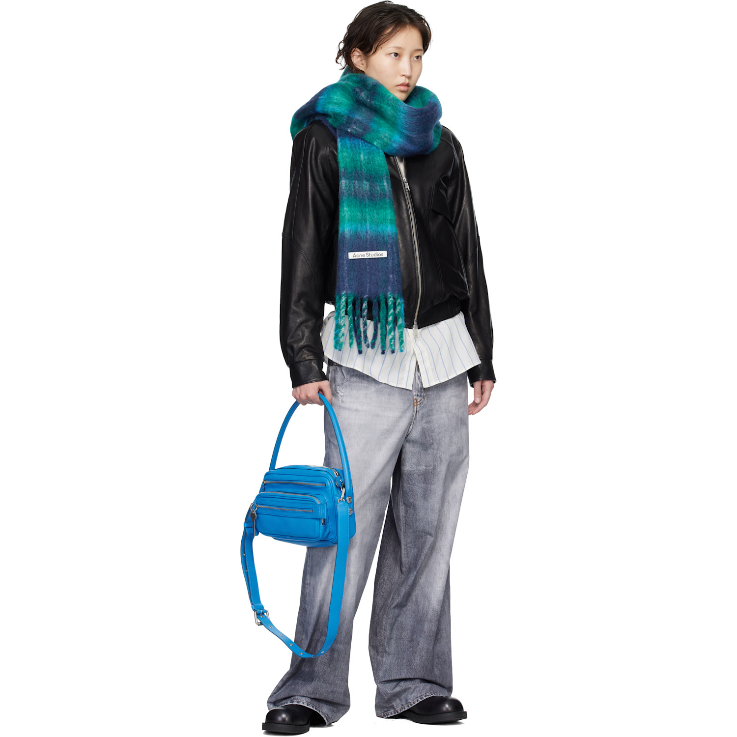  Acne Studios Blue & Green Mohair Check Scarf 