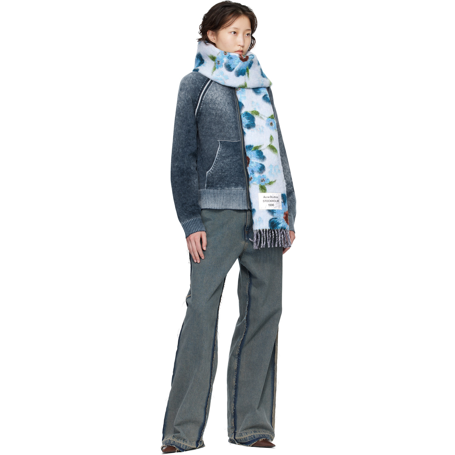  Acne Studios Blue Fringed Wool Scarf 