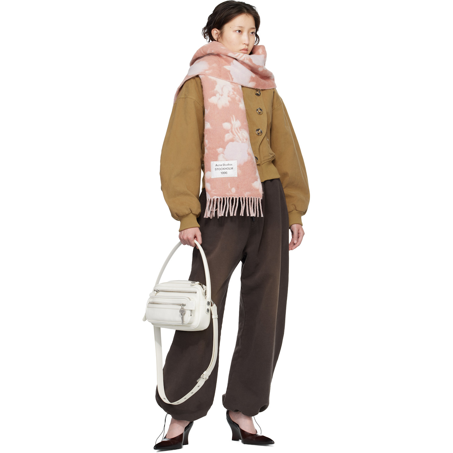  Acne Studios Pink Fringed Wool Scarf 